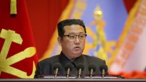 North Korean leader Kim Jong Un speaks during the Eighth Conference of Military Educationists of the Korean People's Army at the April 25 House of Culture in Pyongyang