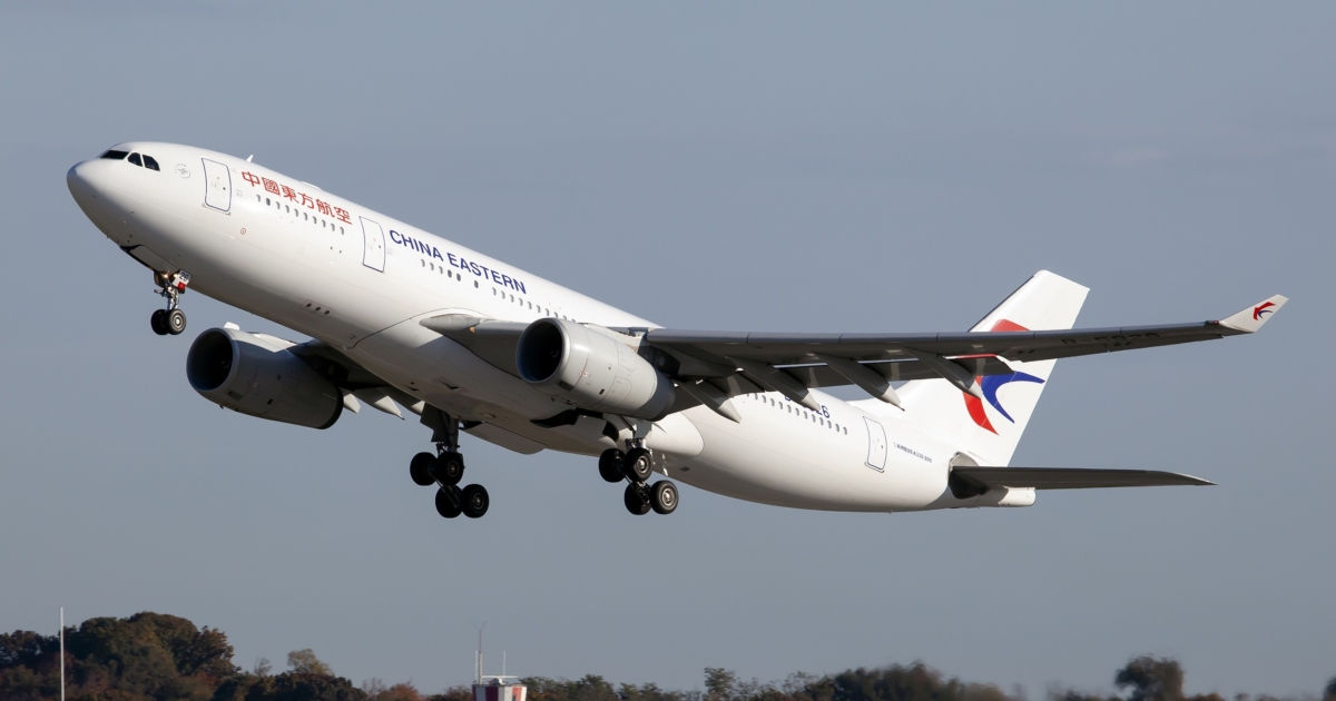 A China Eastern Airlines Airbus 330 taking off from Milan