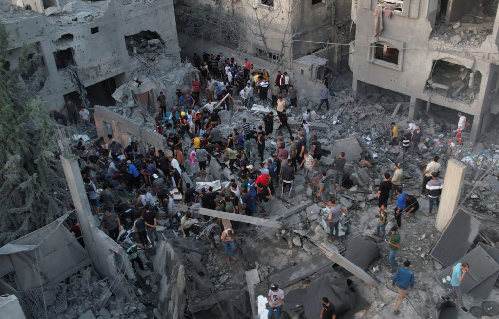 A view shows the site of Israeli strikes on houses in the central Gaza Strip